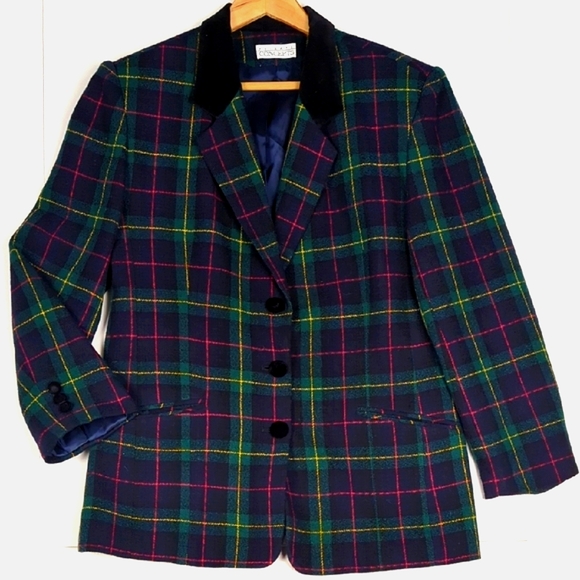 Vintage Jackets & Blazers - VINTAGE Women's Plaid Wool Tartan Riding Blazer